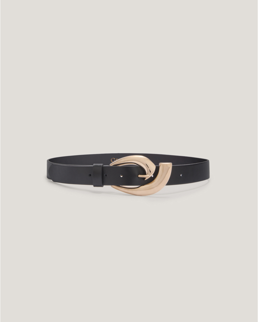 Nappa leather belt with gold G buckle