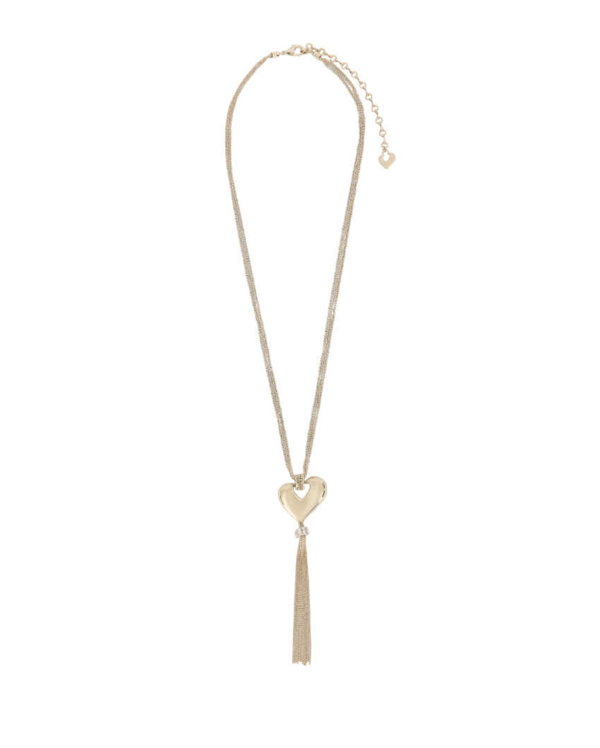 Long necklace with sculptural heart and chain tassel