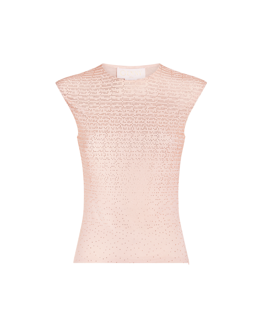 Top in tulle con applicazione "blockchain" strass
