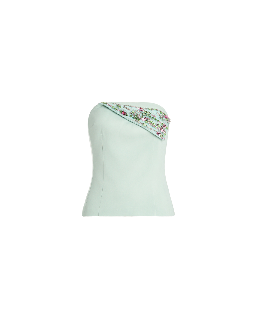 Top bustier in cady con scollo ricamato