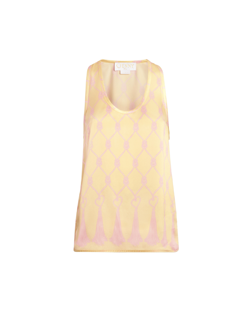 Top in seta con stampa nappine