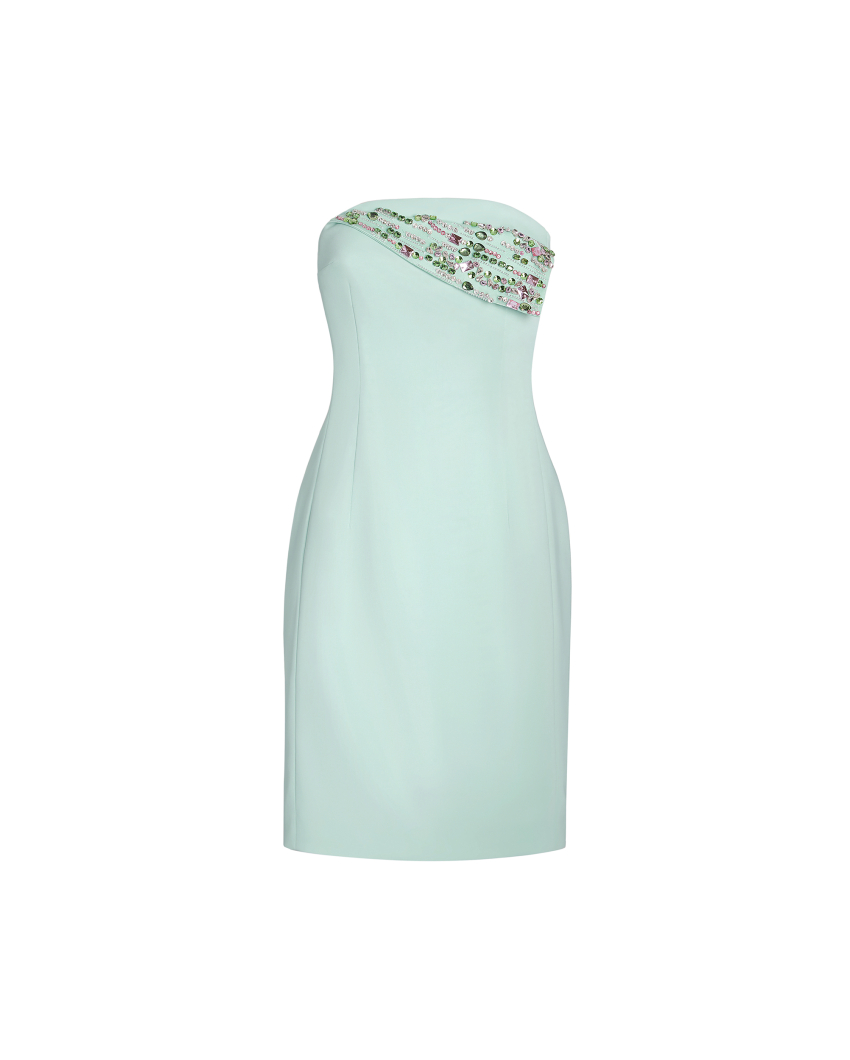 Embroidered Neckline Cady Bustier Dress