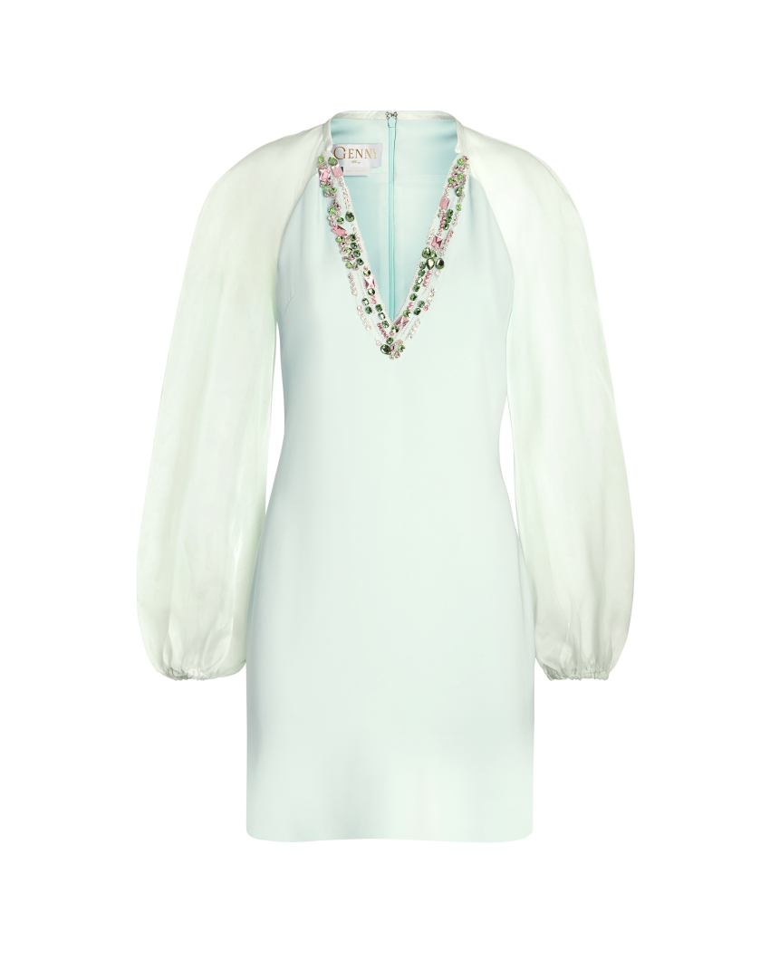 Cady dress with embroidery and organza sleeves