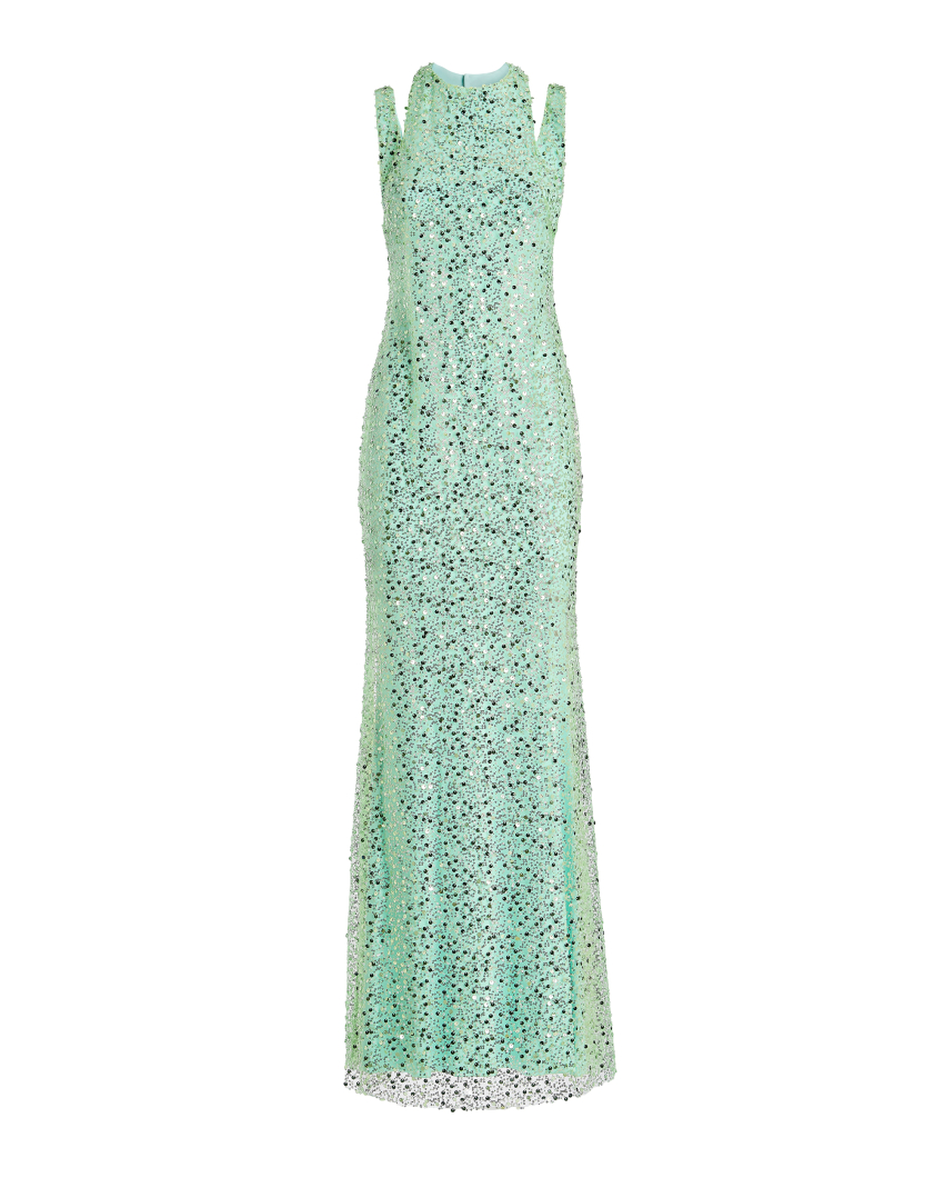 Long dress with pearls and sequins