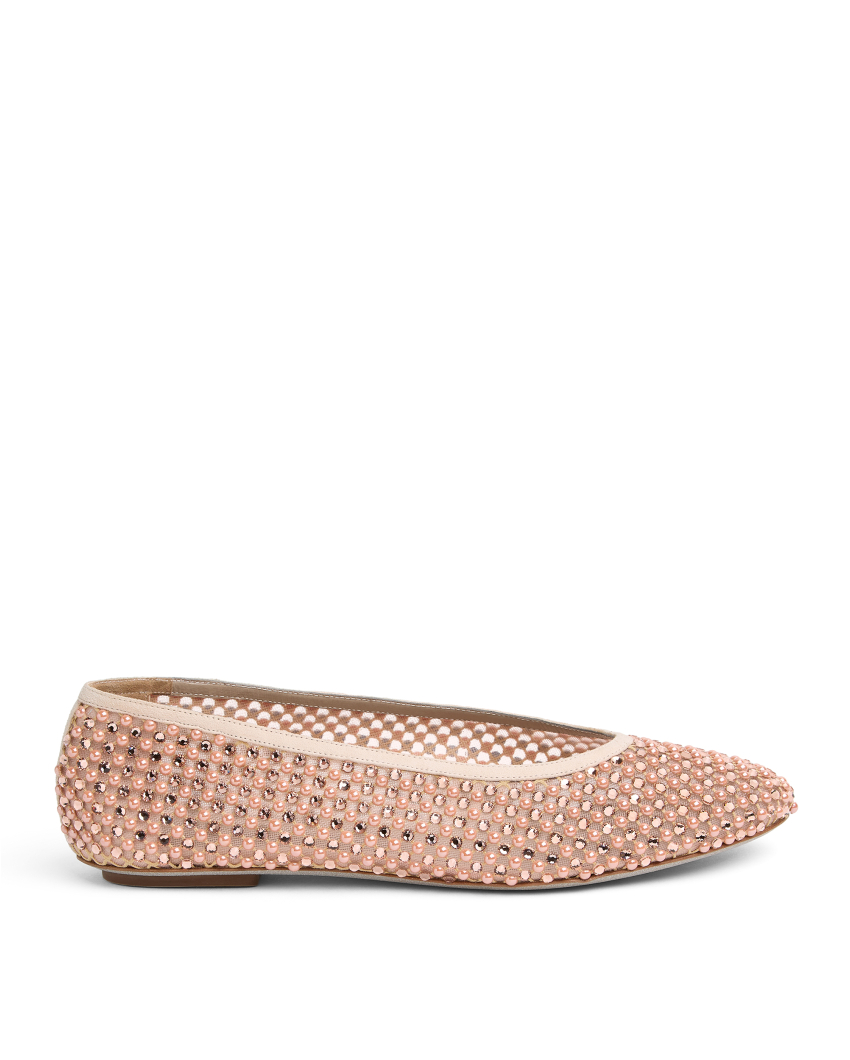 Mesh ballet flats with pearls and crystals