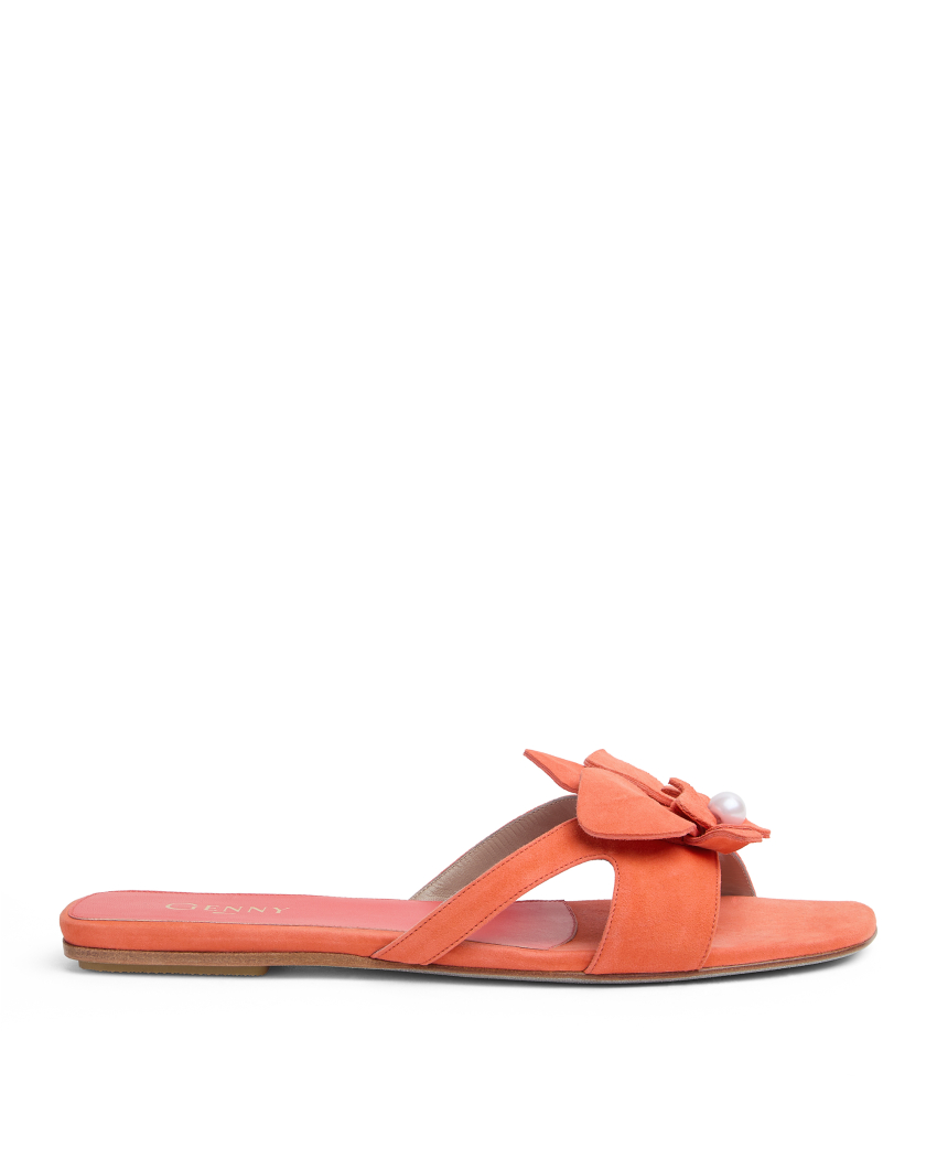Suede flat sandals with Orchid detail