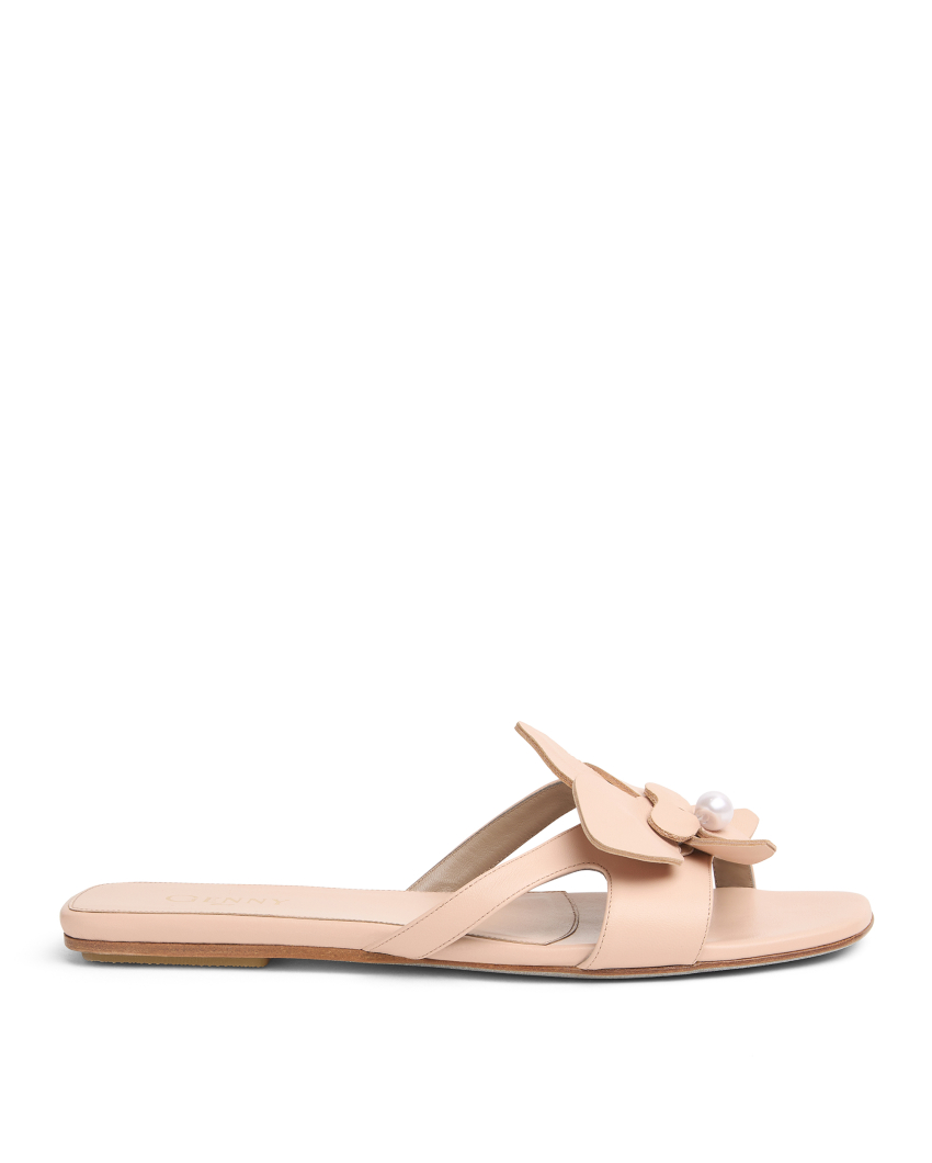 Nappa leather flat sandals with Orchid detail