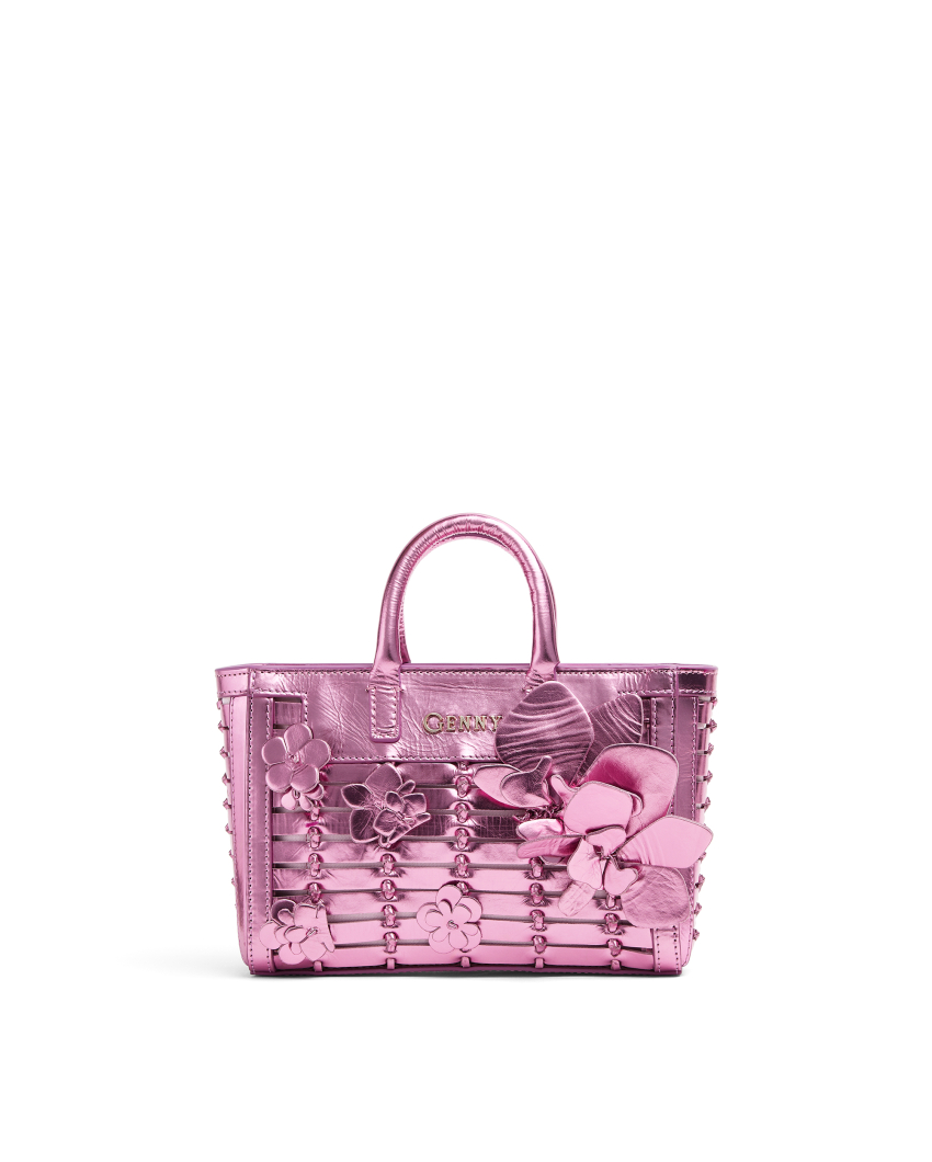 Genny Orchid mini bag with floral appliqués