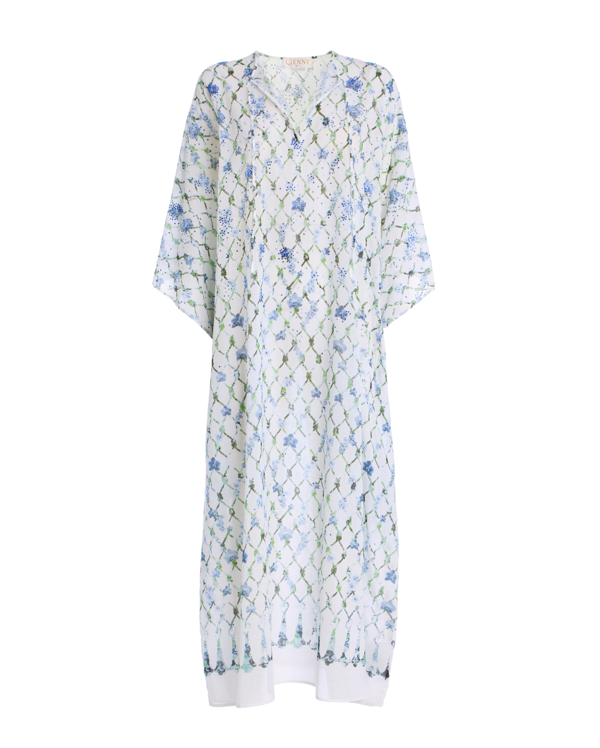 Muslin kaftan with tassel print