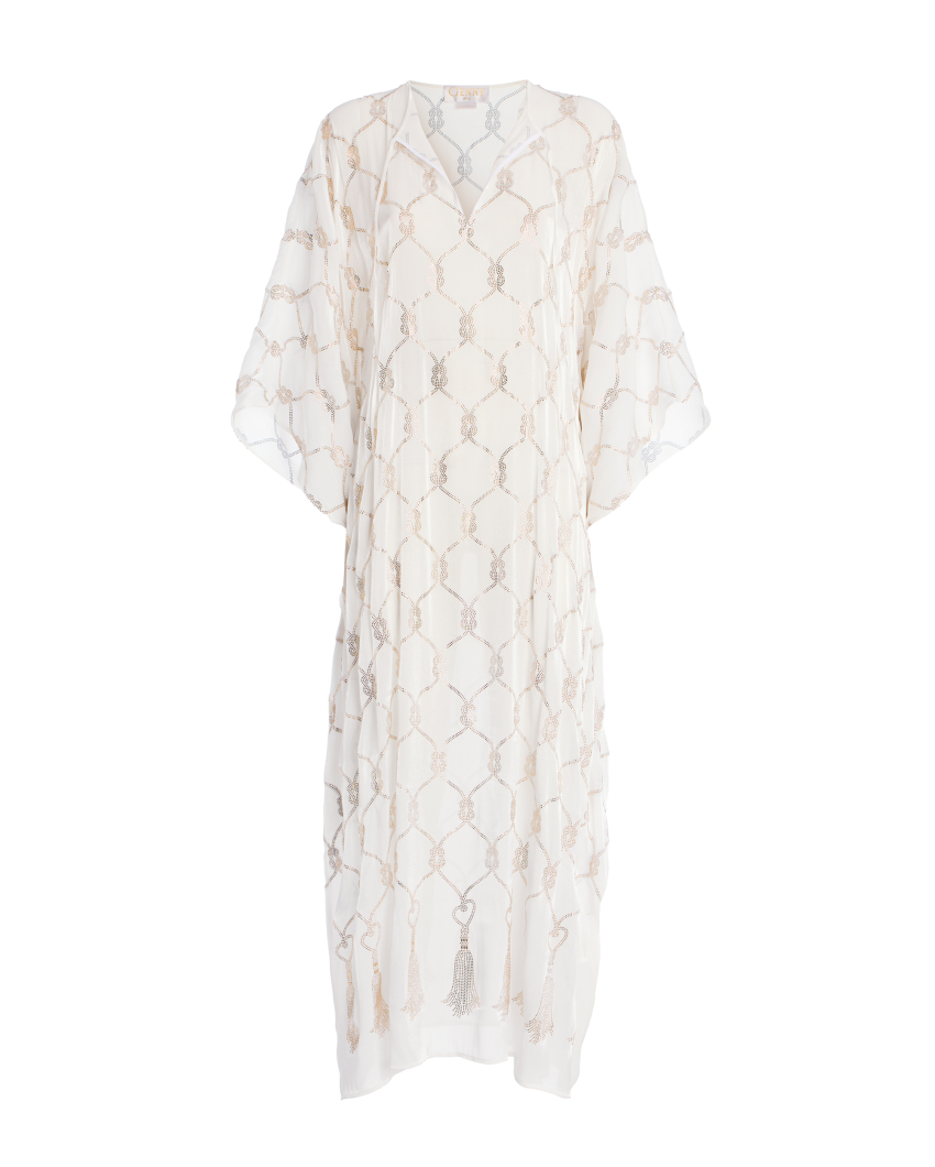 Kaftan with rhinestone tassel embellishment