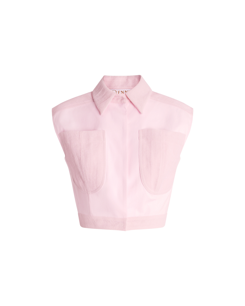 Vest-style top with contrasting fabrics
