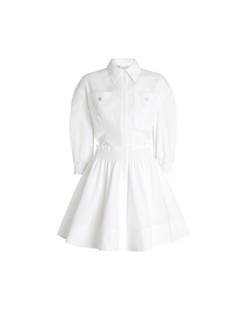 Short poplin dress with flared skirt