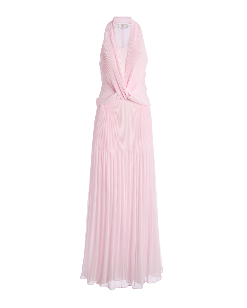 Long dress with pleated crossover detail