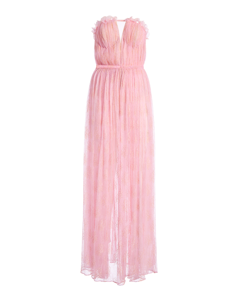 Lace Dress with Ruffled Neckline