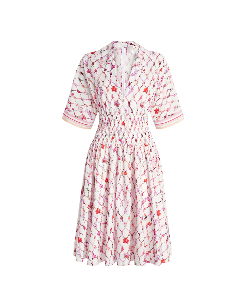 Poplin dress with tassel print