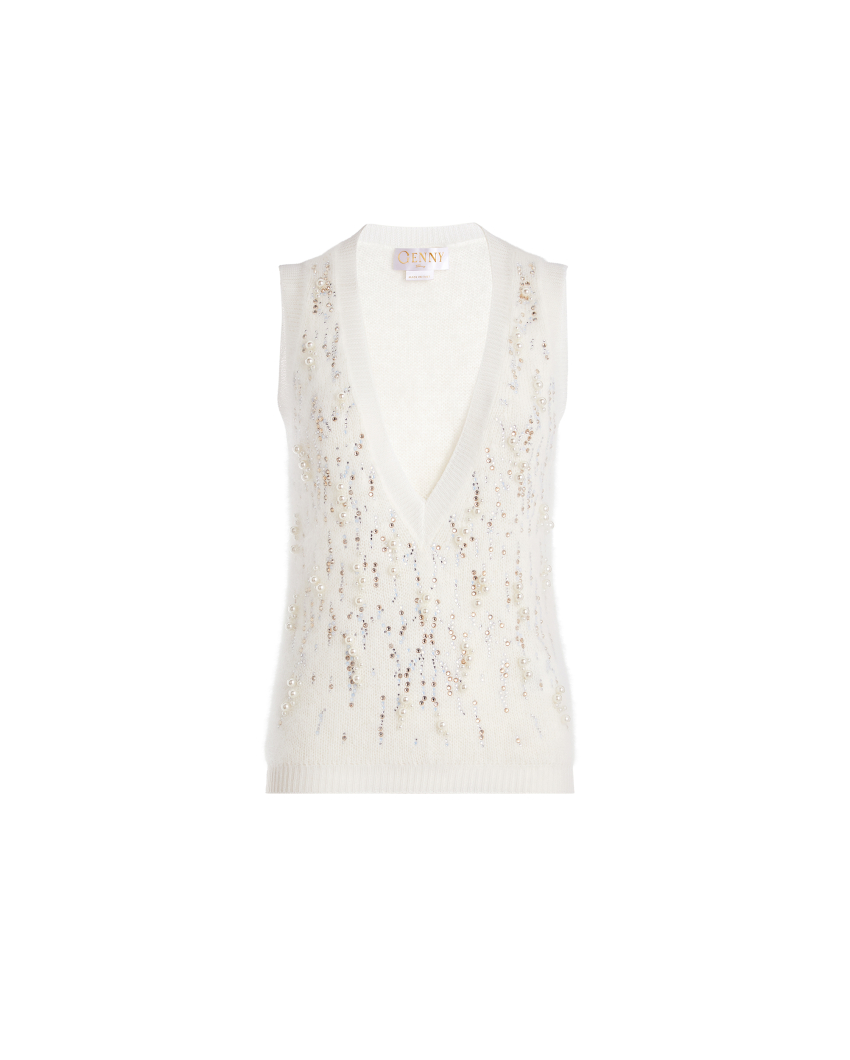 Angora vest with crystals and pearls