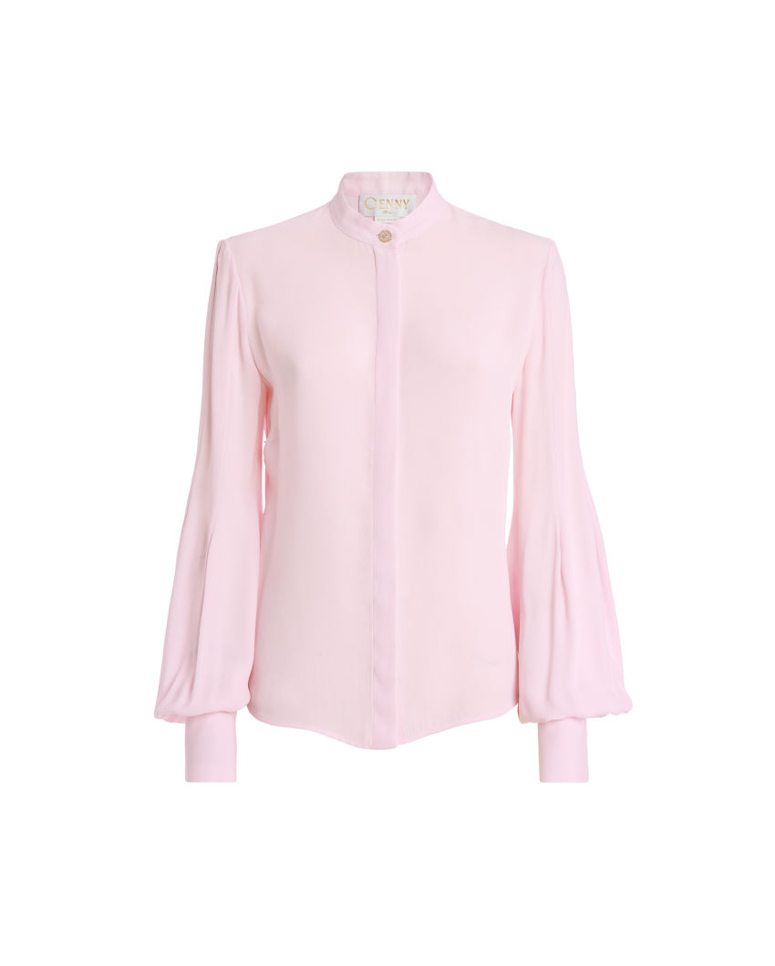 Camicia in georgette con collo alla coreana