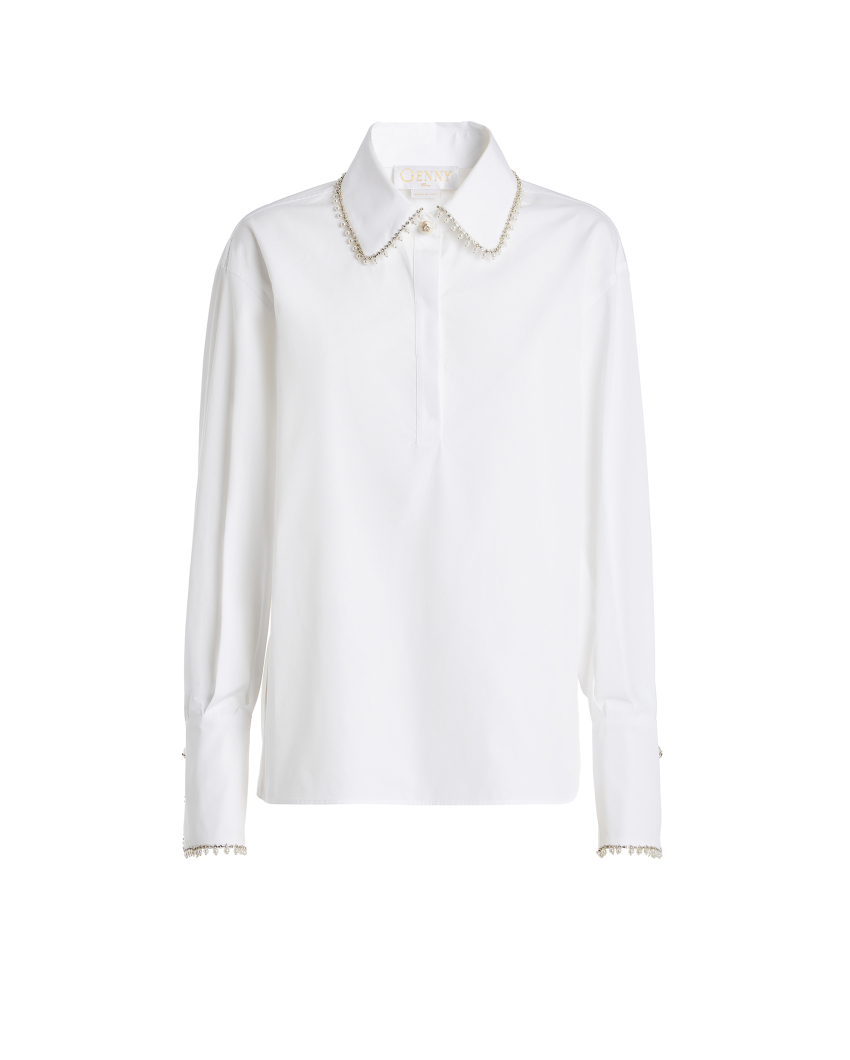 Camicia in popeline con profili in perle