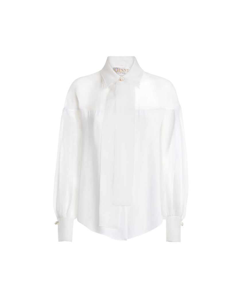 Camicia in georgette e organza con fiocco