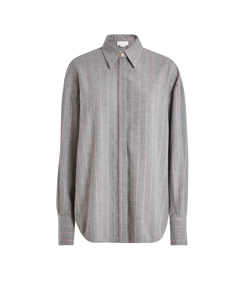 Camicia over in gessato con micro paillettes