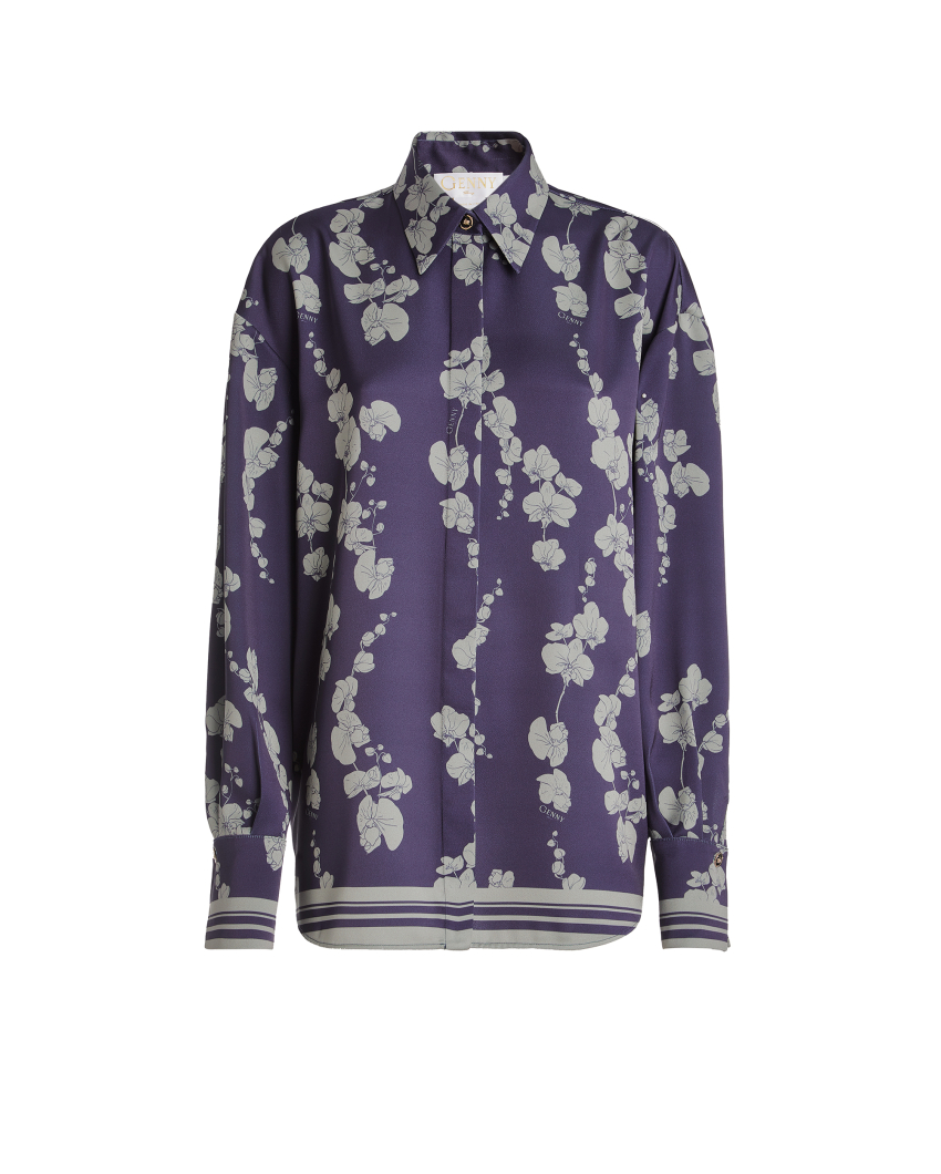 Satin shirt with orchid print