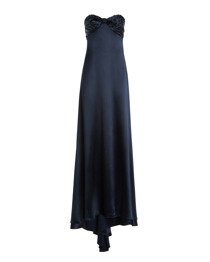 Long dress with crystals and pearls