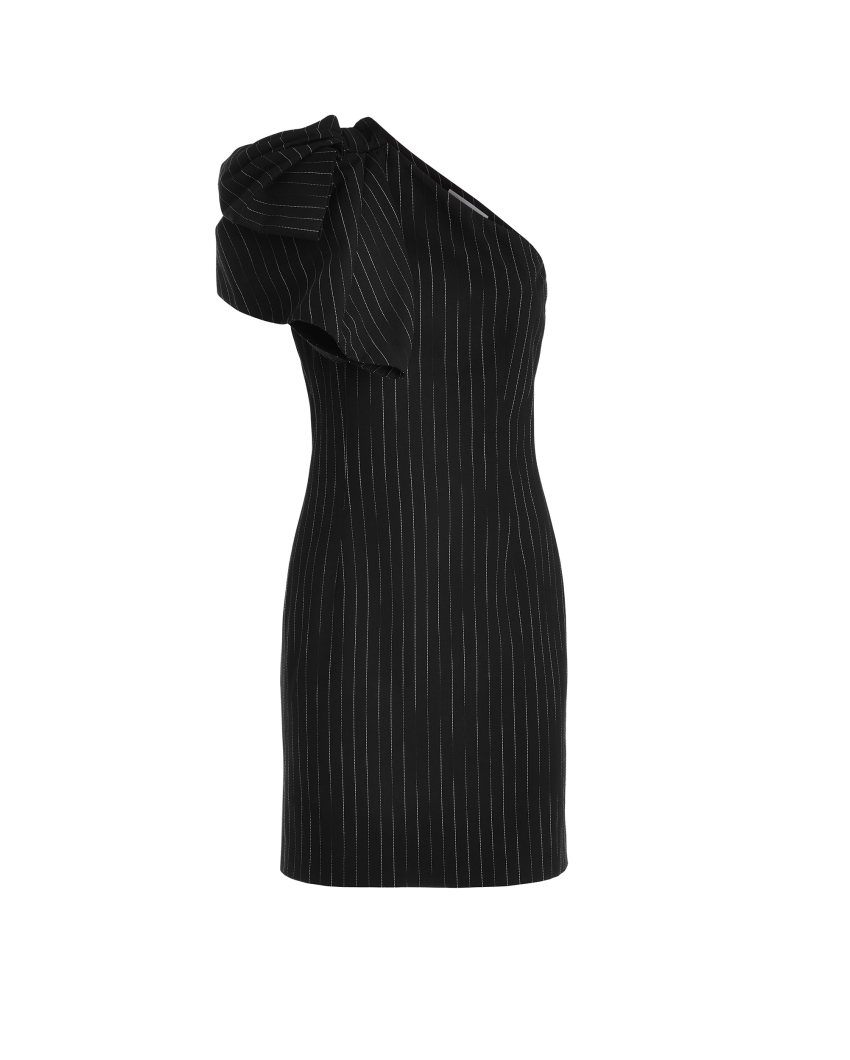 One-shoulder mini pinstripe dress