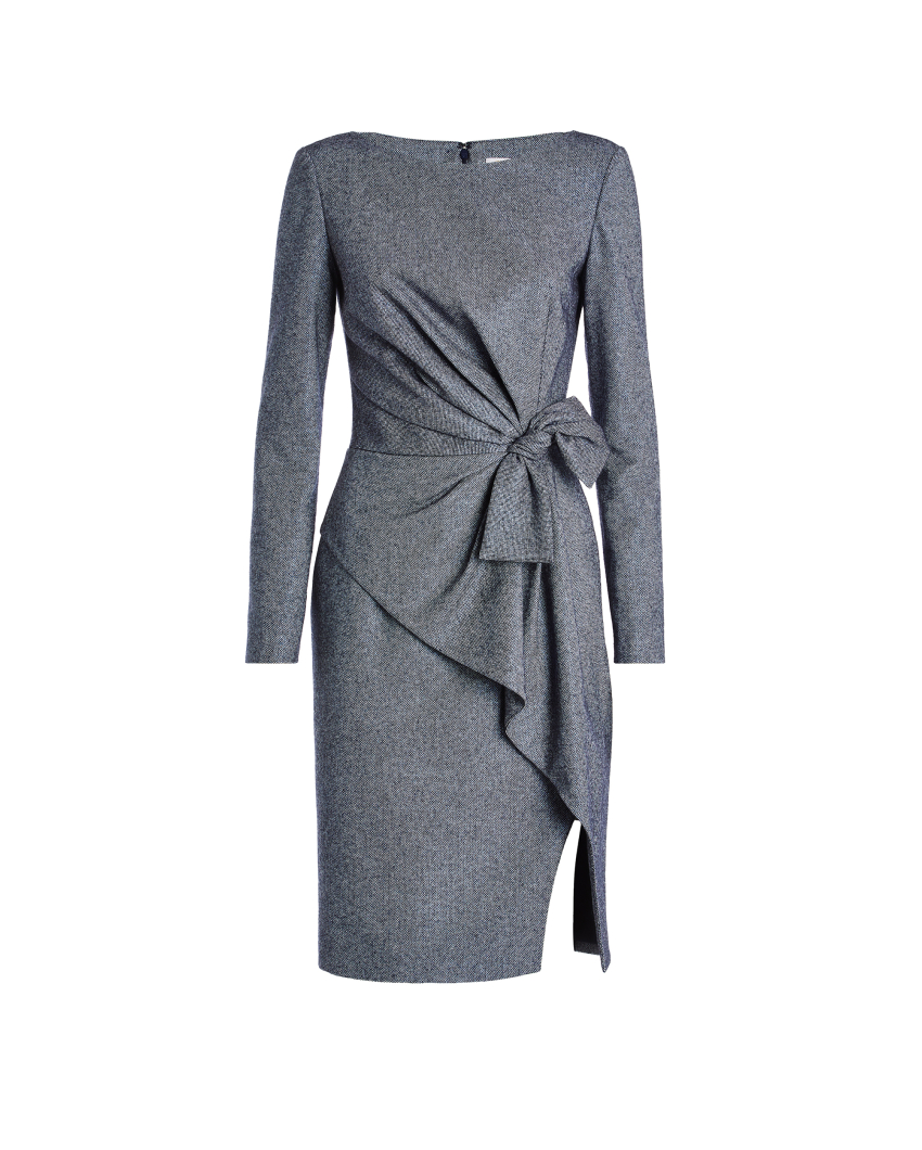 Herringbone midi dress with side bow