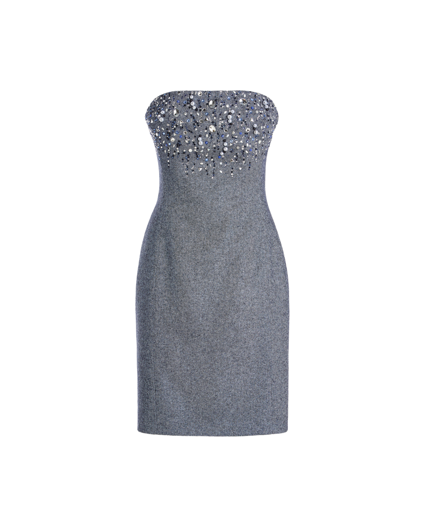Strapless lurex herringbone dress