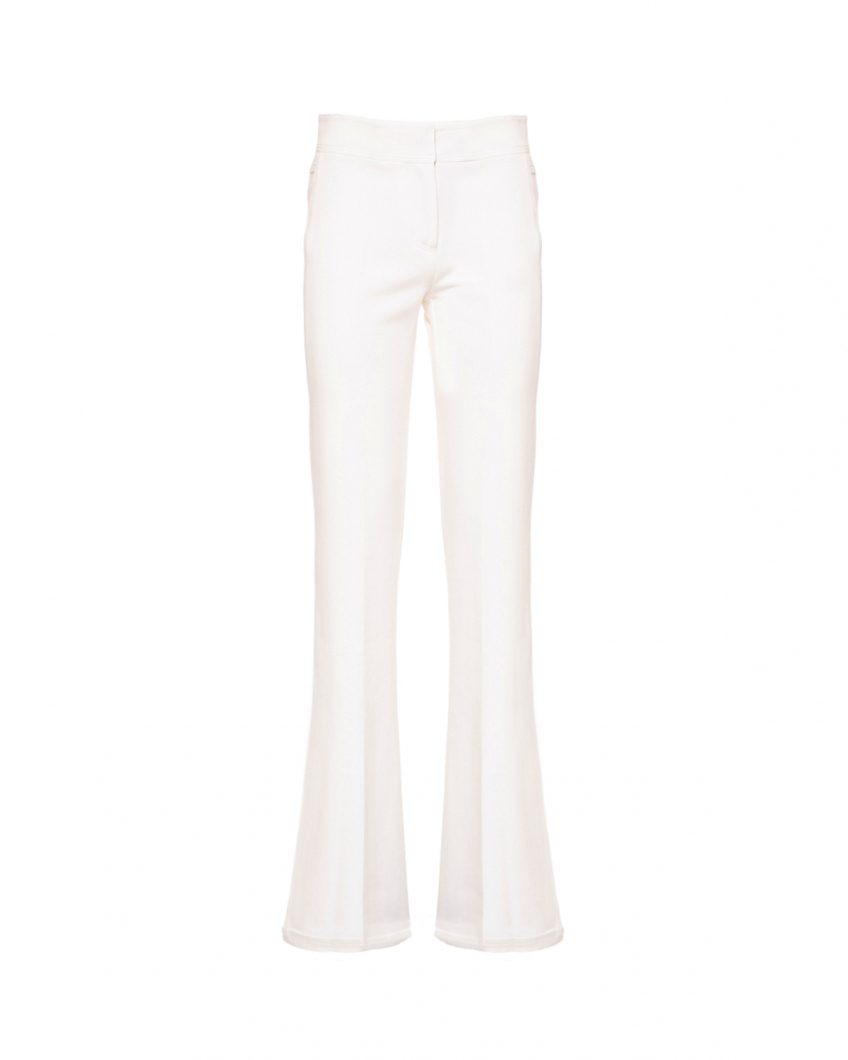 White flared trousers with stitching 