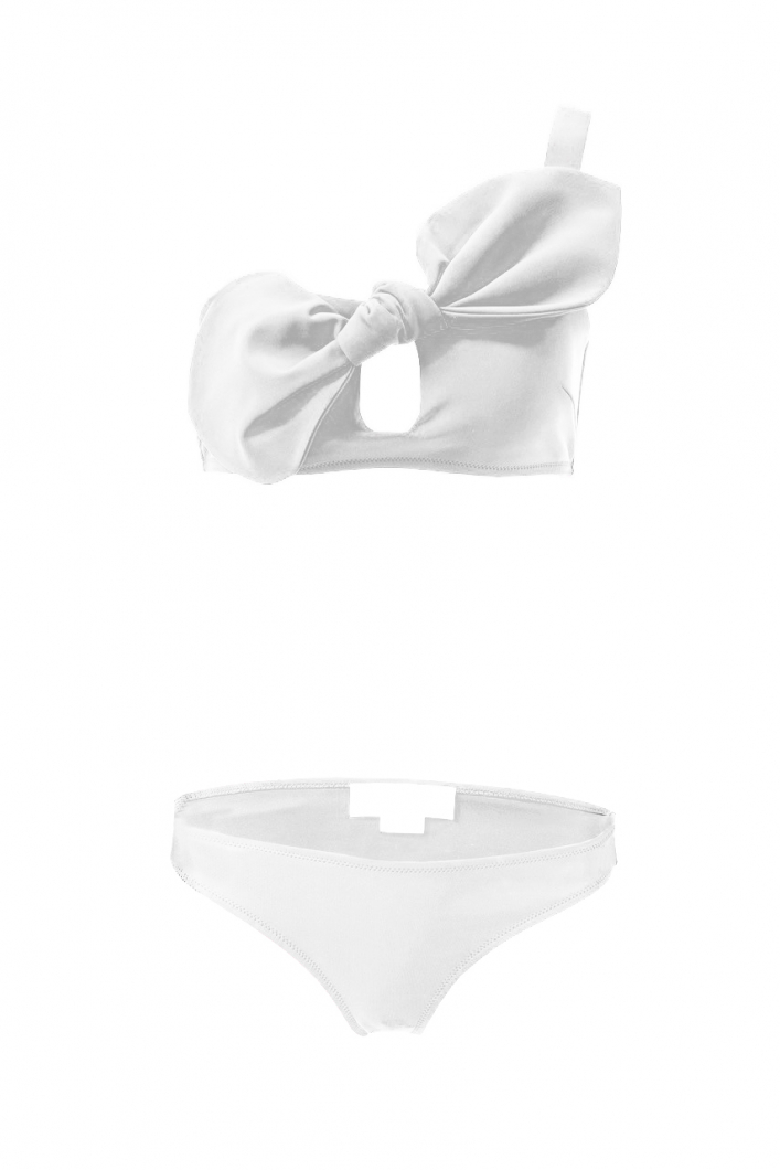 White bow-detailed one-shoulder bikini