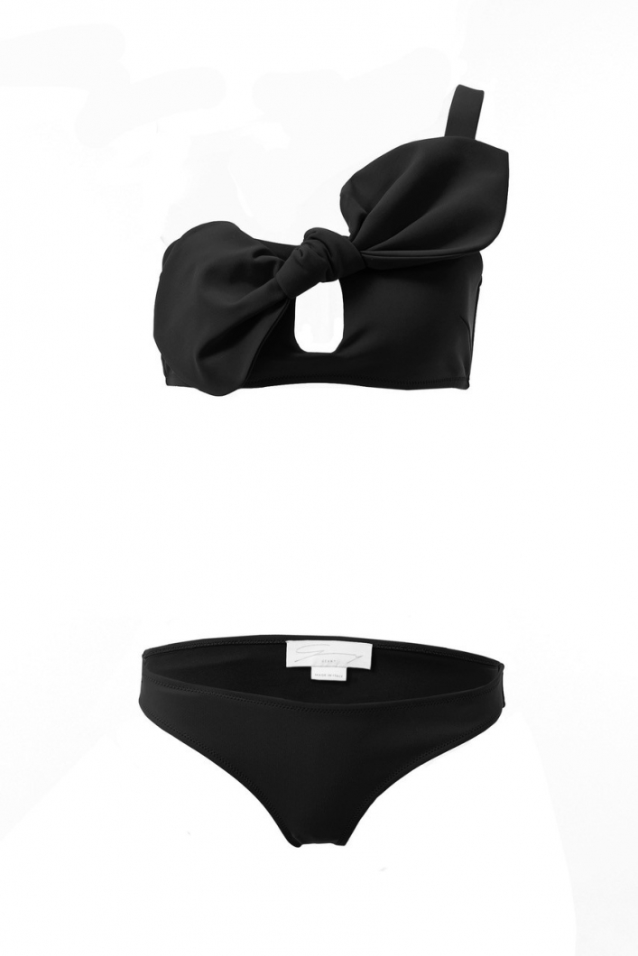 Black bow-detailed one-shoulder bikini