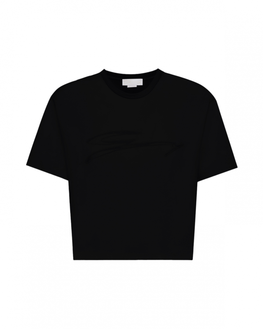 Black cropped Genny logo-print t-shirt