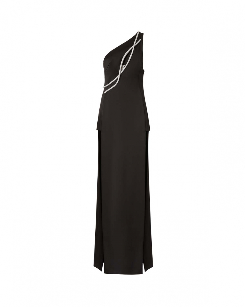 Black cut out gown with contrasting hems