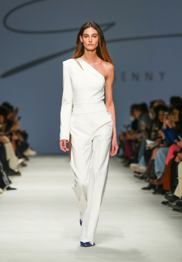 Cocktail one-shoulder jumpsuit with cut out