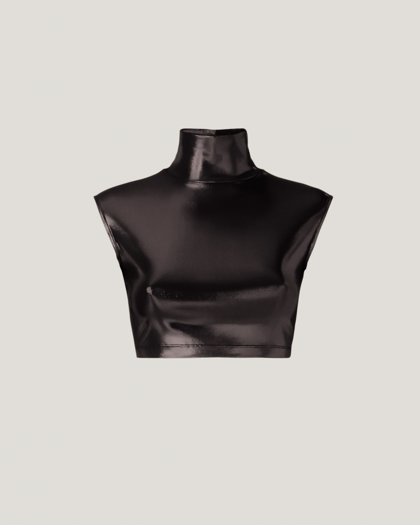 Turtleneck black glossy jersey top 