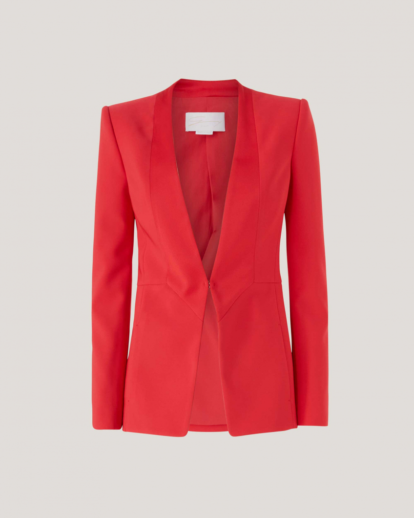 Red jacket with lapel motif 