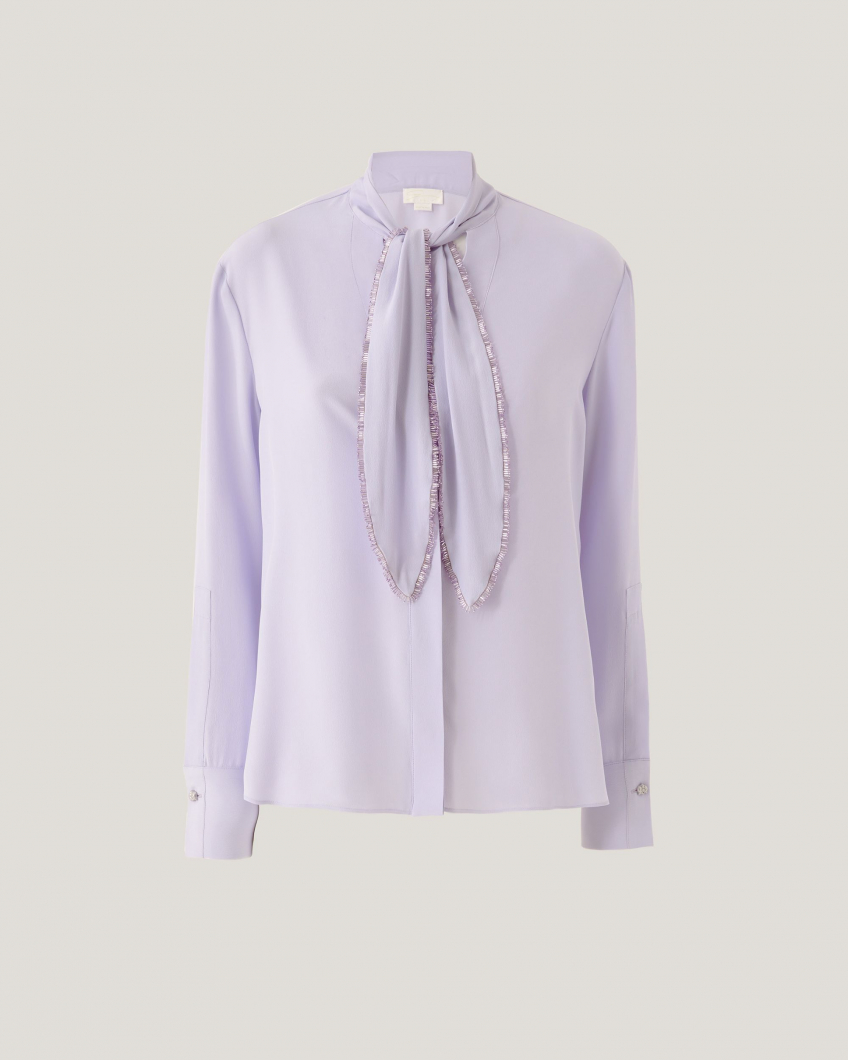 Embroidered shirt with bow collar