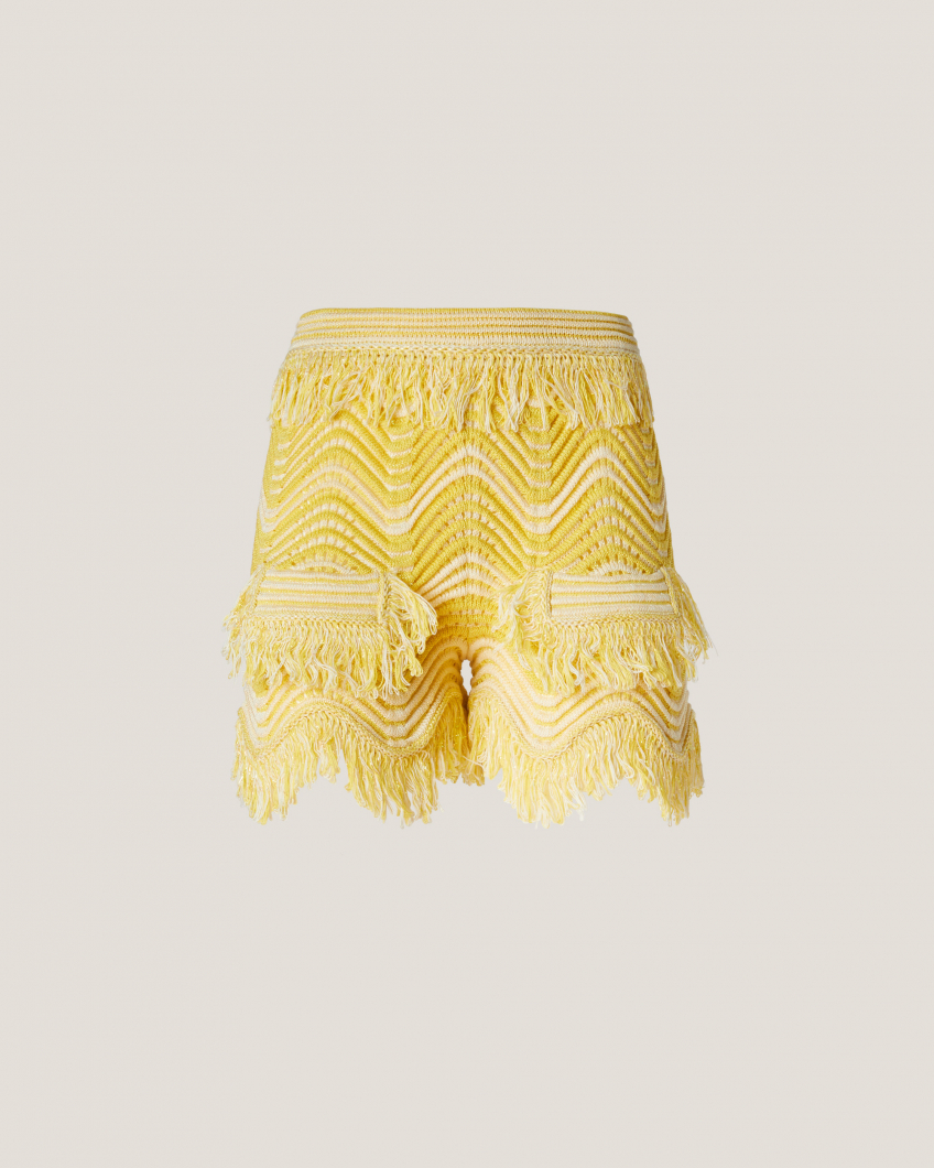 Yellow fringe shorts