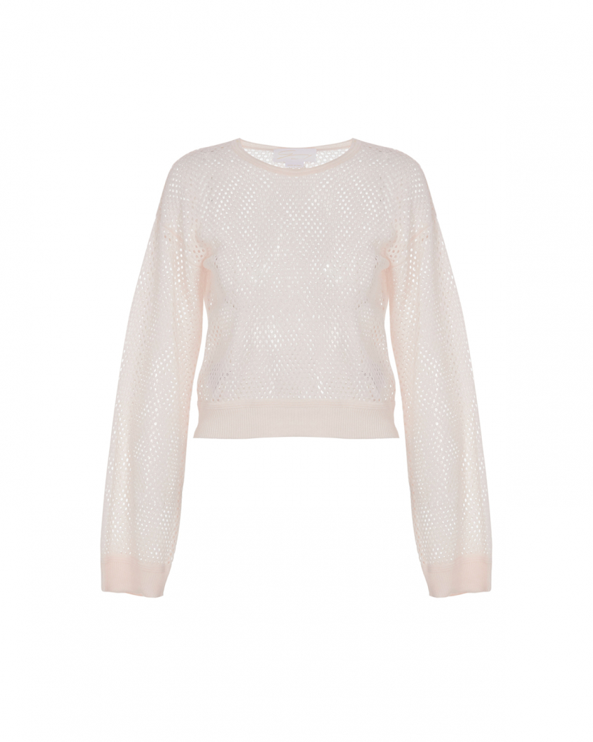 Circular knitted cashmere and cotton sweater