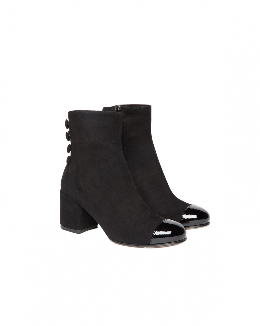 Suede ankle boots with patent toe
