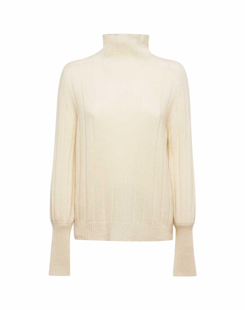 White cashmere sweater with high neck