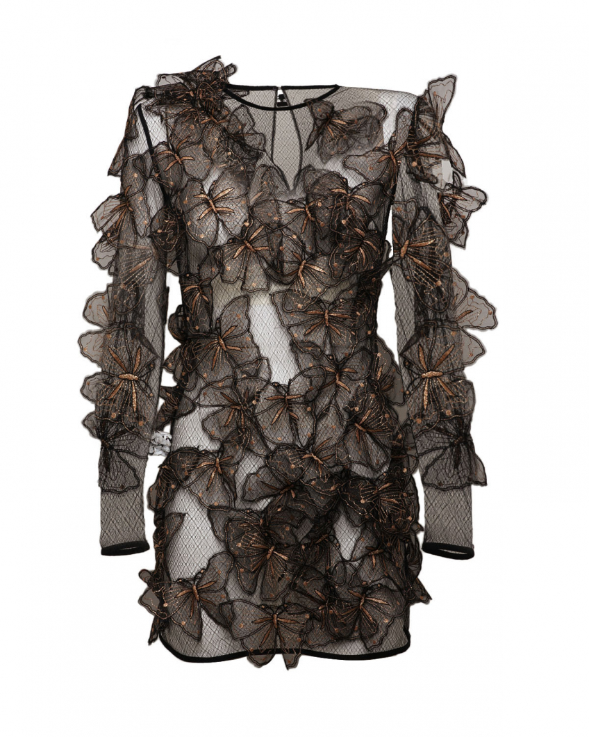 Black butterflies-embellished dress