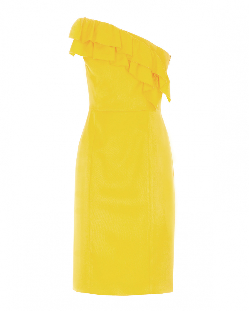 Yellow bustier minidress with ruffles