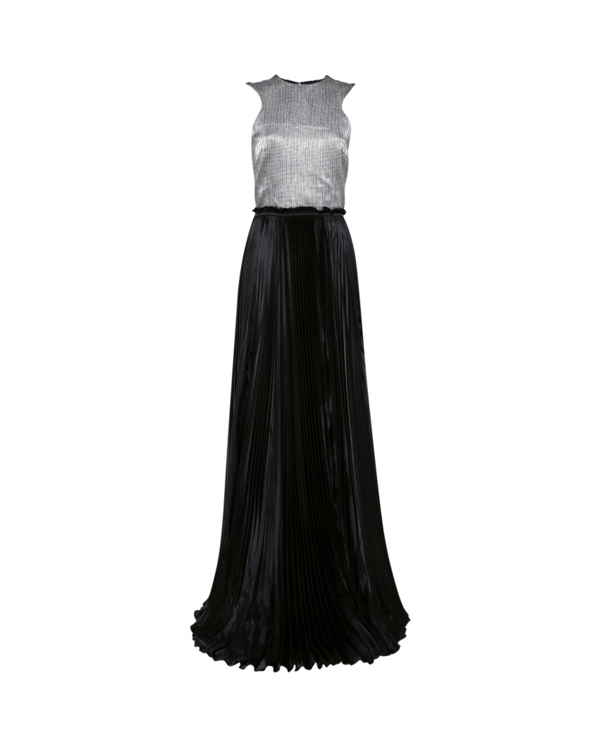 Long dress with contrasting fabric body