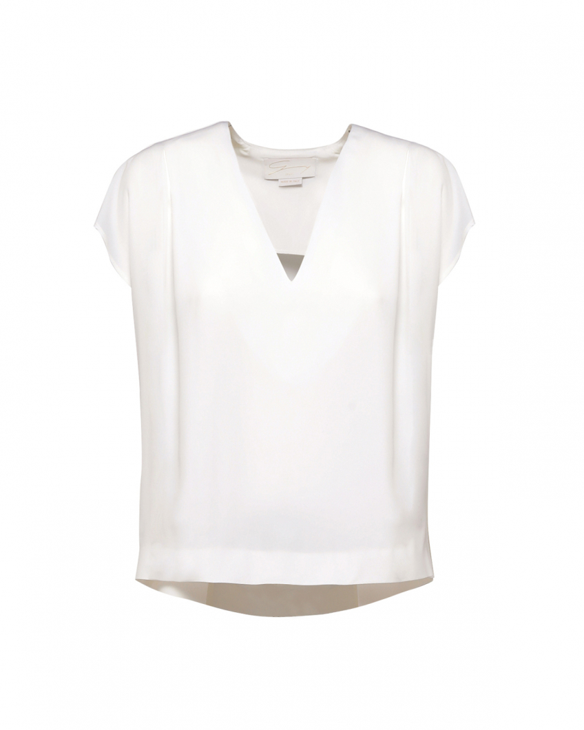 White silk-blend V-neck top