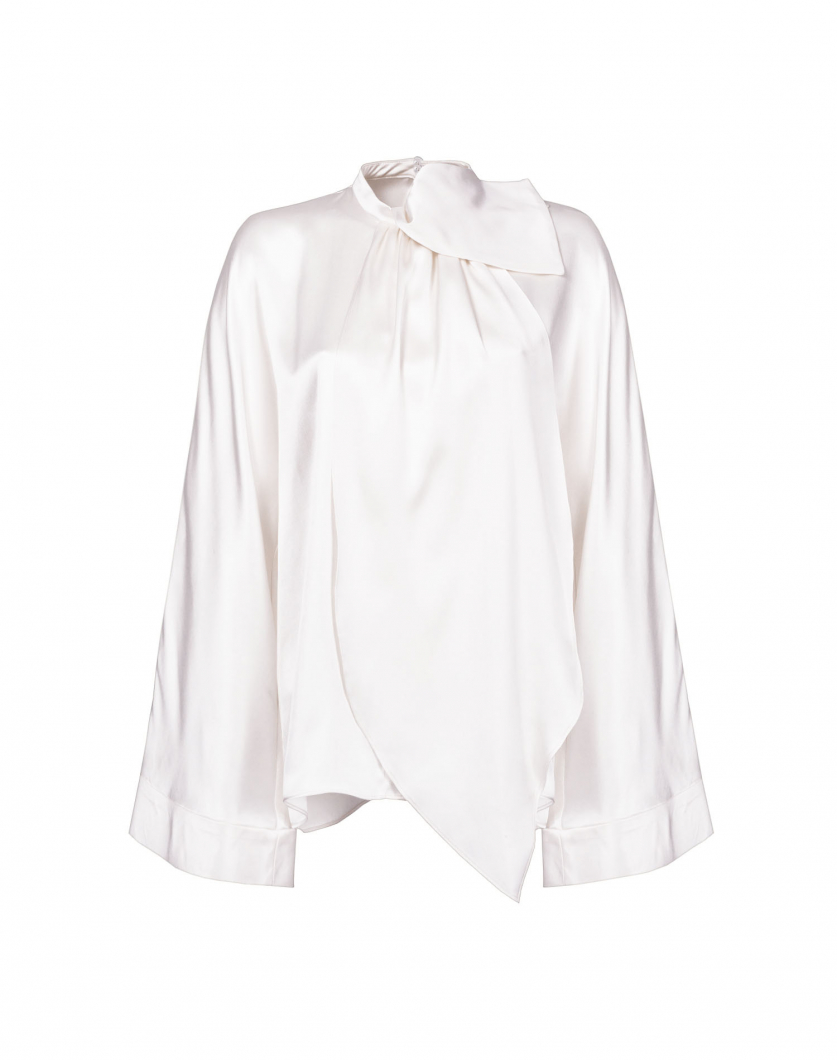 White satin silk blouse with kimono sleeves