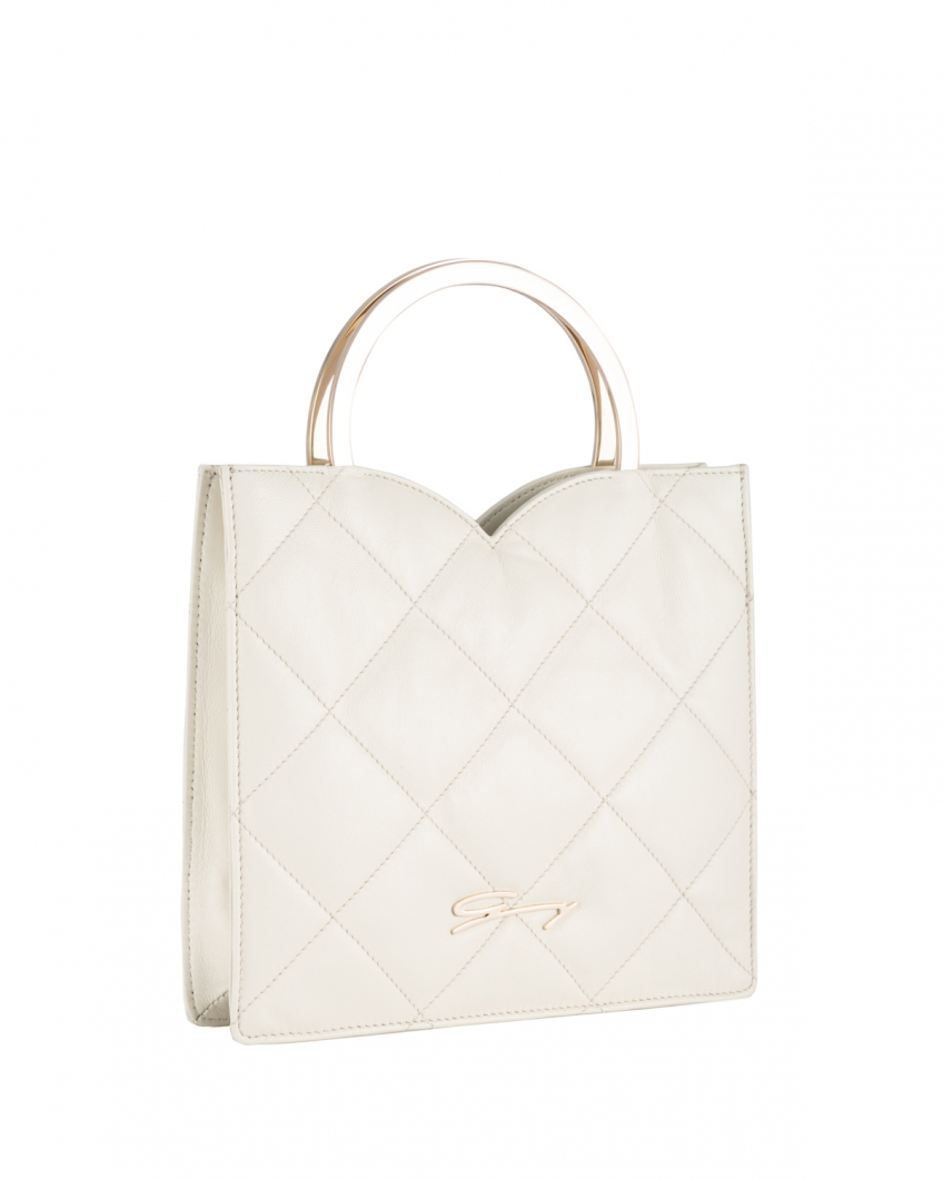 Small square bag in quilted white leather