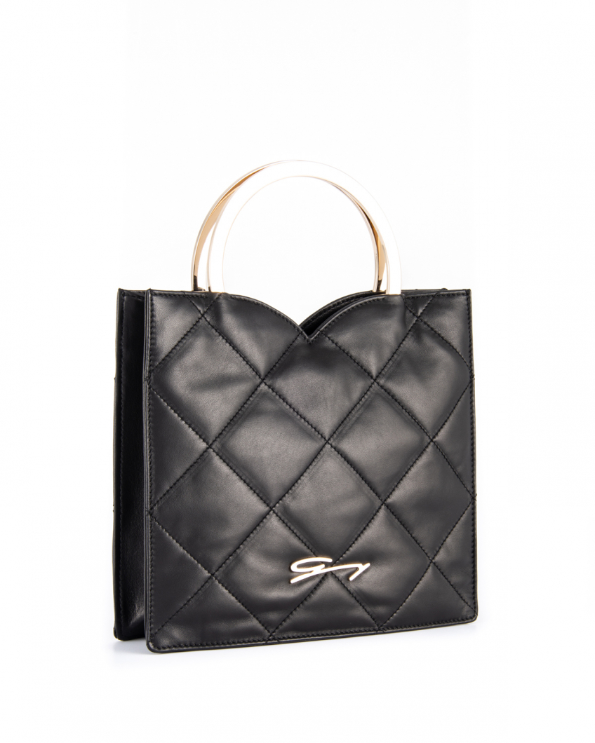 Small square bag in quilted black leather
