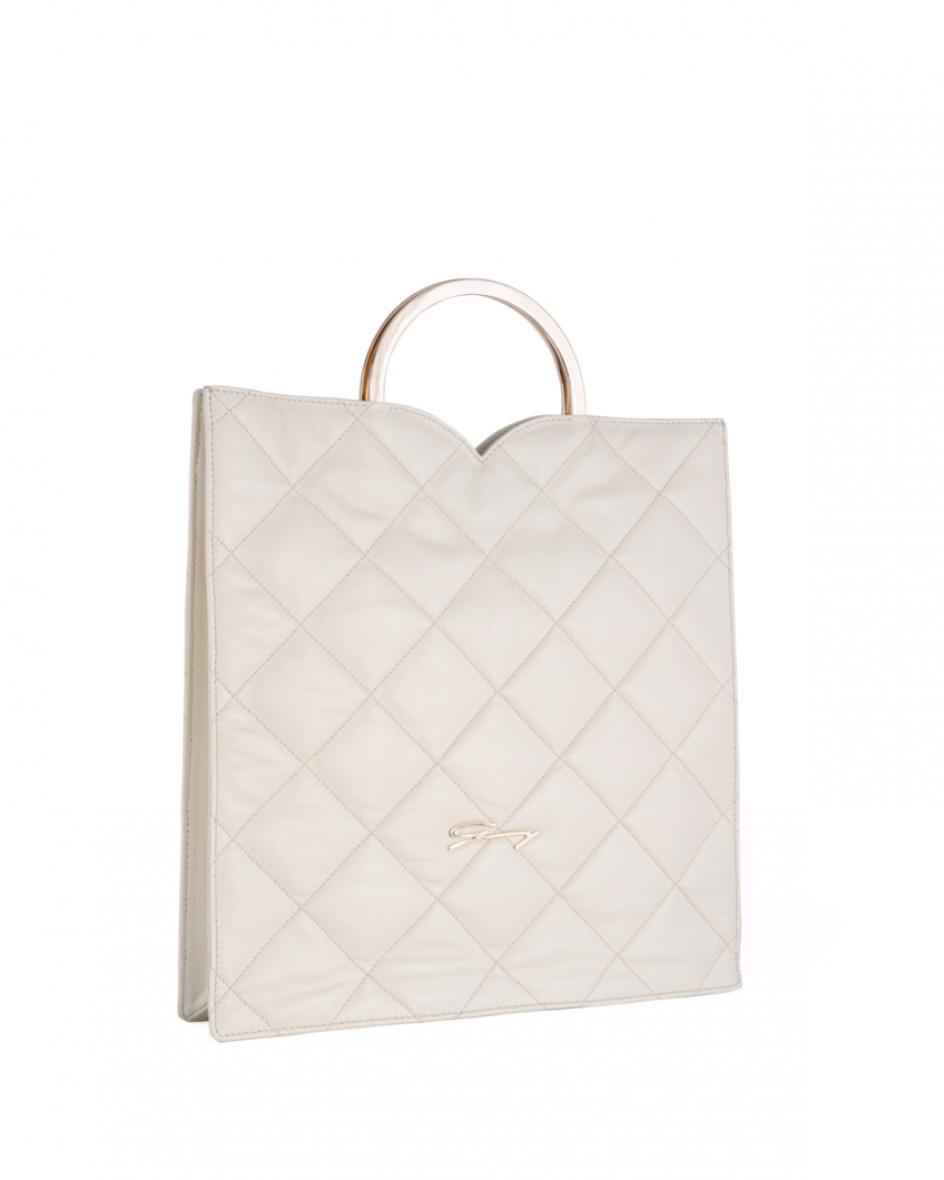 Square quilted white leather bag
